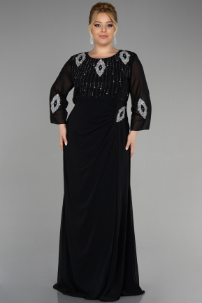 Long Black Chiffon Plus Size Evening Dress ABU3487
