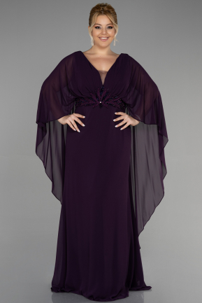 Long Dark Purple Chiffon Plus Size Evening Dress ABU3488