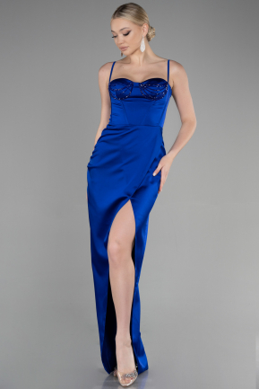 Long Sax Blue Satin Evening Dress ABU3390