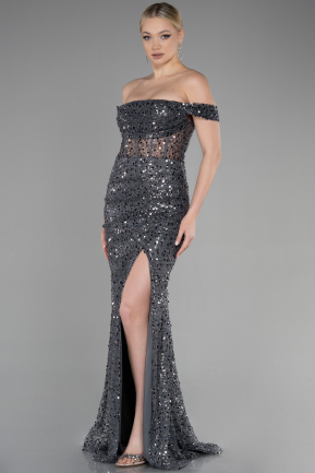 Long Anthracite Scaly Evening Dress ABU3498