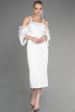 Midi White Invitation Dress ABK1906