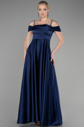 Long Navy Blue Satin Evening Dress ABU3499