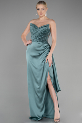Long Turquoise Satin Prom Gown ABU3482