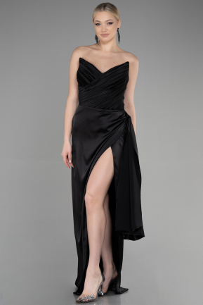 Long Black Satin Prom Gown ABU3482