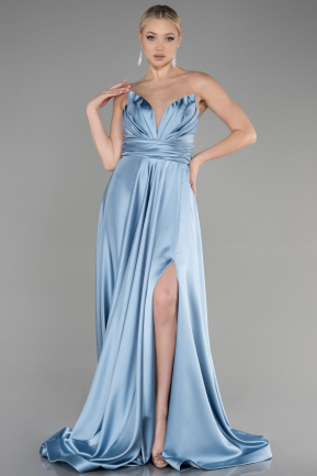 Long Blue Satin Evening Dress ABU3502