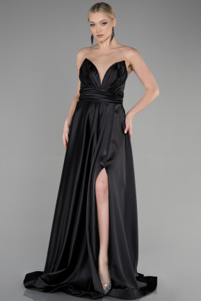 Long Black Satin Evening Dress ABU3502