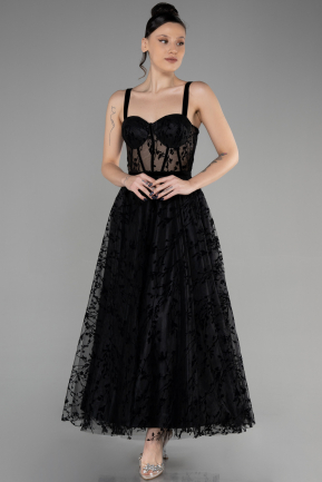 Black-Black Midi Invitation Dress ABK1646