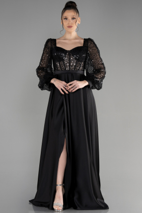 Long Black Satin Evening Dress ABU3513