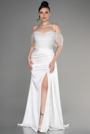 Long White Satin Evening Dress ABU3521