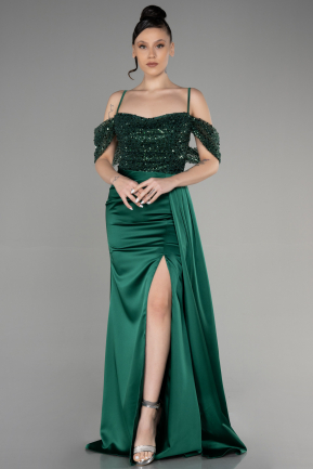 Long Emerald Green Satin Evening Dress ABU3521