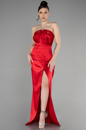 Long Red Satin Prom Gown ABU3525