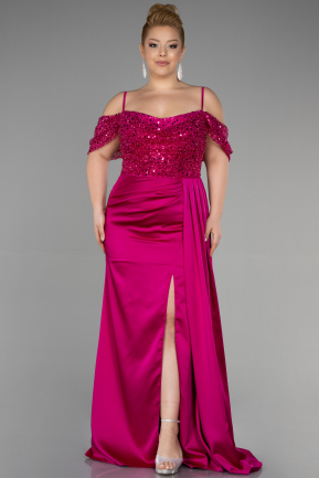 Long Fuchsia Satin Plus Size Evening Dress ABU3522