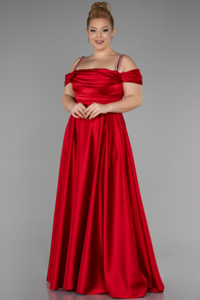 Red Long Satin Plus Size Evening Dress ABU3277