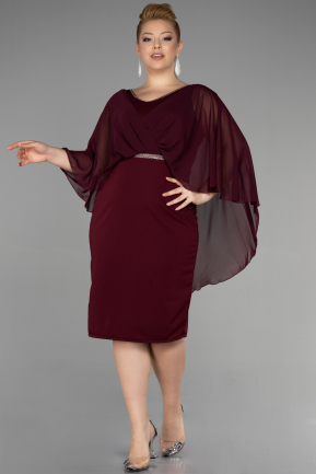 Midi Burgundy Chiffon Plus Size Evening Dress ABK1924
