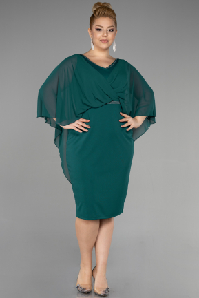 Midi Emerald Green Chiffon Plus Size Evening Dress ABK1924