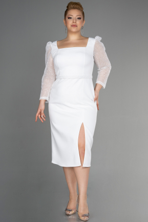Midi White Plus Size Evening Dress ABK1930