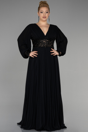 Long Black Chiffon Plus Size Engagement Dress ABU3520