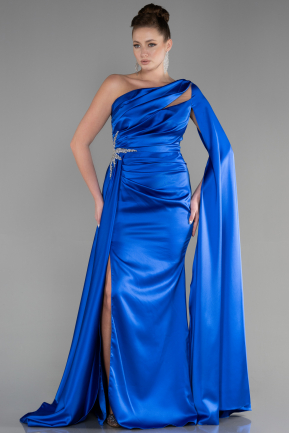 Long Sax Blue Satin Evening Dress ABU3545