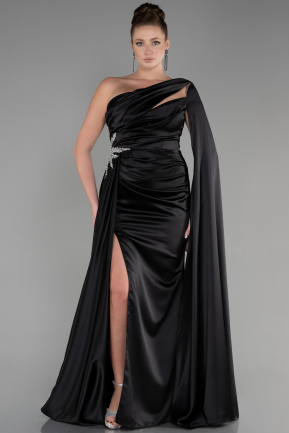 Long Black Satin Evening Dress ABU3545