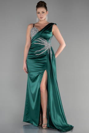 Long Emerald Green Satin Evening Dress ABU3546