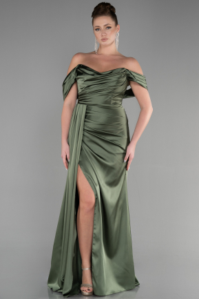 Long Olive Drab Satin Prom Gown ABU3514