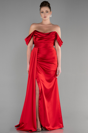 Long Red Satin Prom Gown ABU3514
