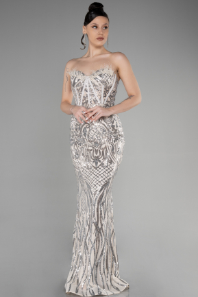 Long Beige Scaly Mermaid Prom Dress ABU3550