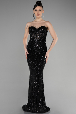 Long Black Scaly Mermaid Prom Dress ABU3550