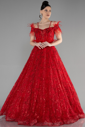 Long Red Special Design Engagement Dress ABU3555