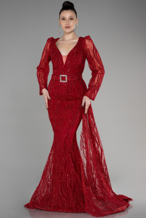Long Red Plus Size Engagement Dress ABU3562