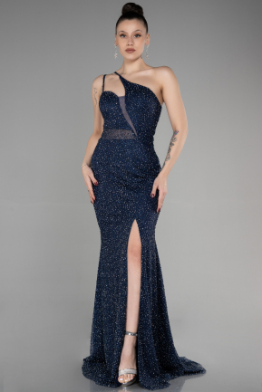 Long Navy Blue Stony Haute Couture Dress ABU3563