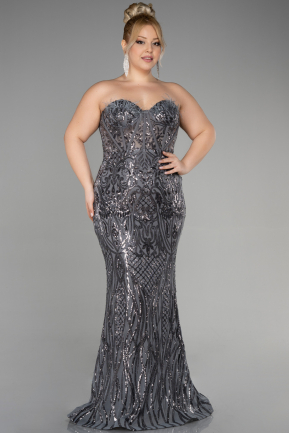 Long Anthracite Scaly Plus Size Engagement Dress ABU3552