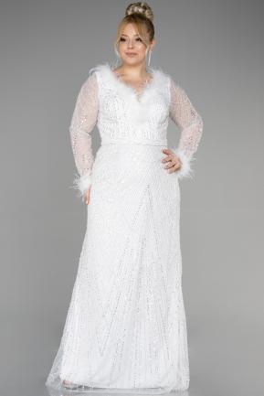 Long White Plus Size Haute Couture Dress ABU3581