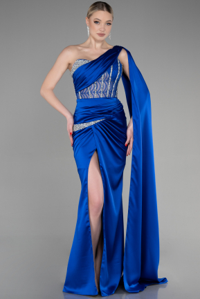 Long Sax Blue Satin Evening Dress ABU3603