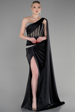Long Black Satin Evening Dress ABU3603