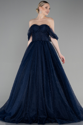 Long Navy Blue Plus Size Haute Couture Dress ABU3622
