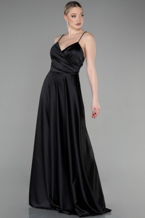 Long Black Satin Prom Gown ABU3610