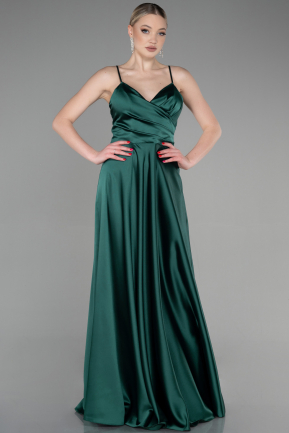 Emerald Green Strappy Long Satin Prom Gown ABU3610