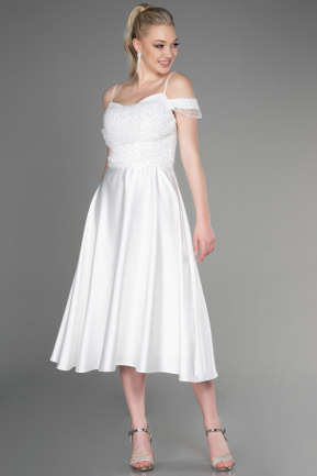 Midi White Satin Party Dress ABU3624