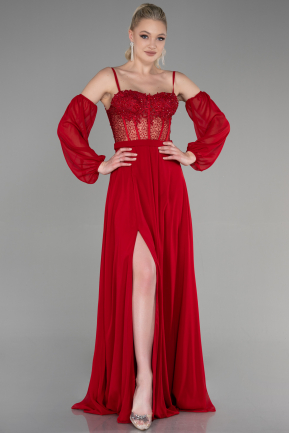 Long Red Chiffon Evening Dress ABU3625