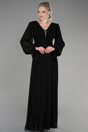 Long Black Chiffon Evening Dress ABU3628