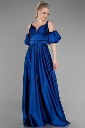 Long Sax Blue Satin Prom Gown ABU3634