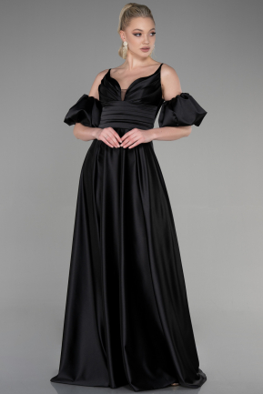 Long Black Satin Prom Gown ABU3634