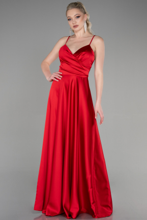 Long Red Satin Prom Gown ABU3610