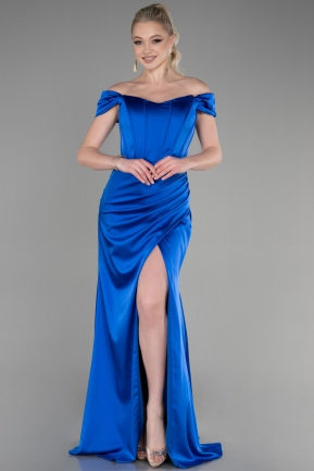 Long Sax Blue Satin Prom Gown ABU3640