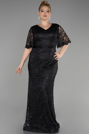 Long Black Laced Plus Size Engagement Dress ABU3614