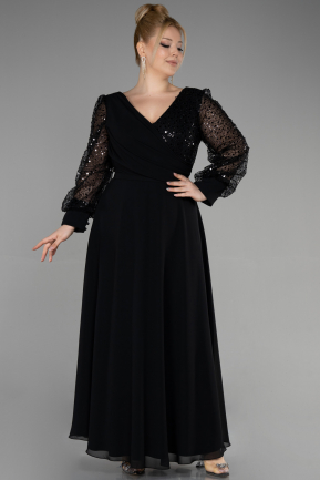 Long Black Chiffon Plus Size Evening Gown ABU3643