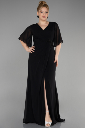 Long Black Chiffon Plus Size Evening Gown ABU3592