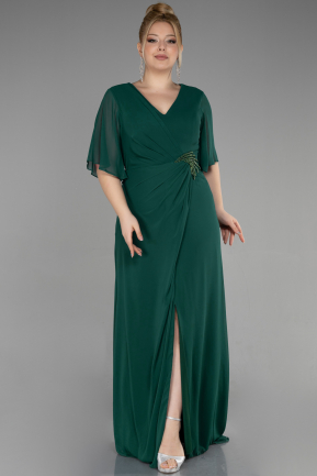 Long Emerald Green Chiffon Plus Size Evening Gown ABU3592