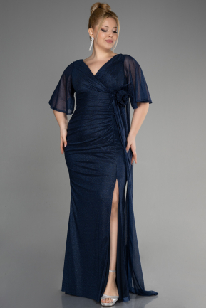 Long Navy Blue Plus Size Evening Gown ABU3646